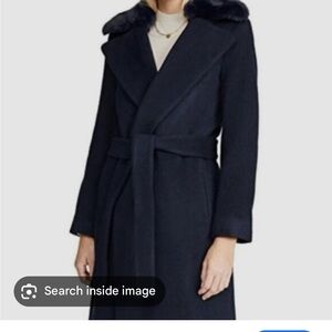Club Monaco Baylee Navy Wool Coat with Faux Fur Collar